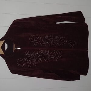 Allison Daley Jacket Corduroy Burgundy Embroidered Womens Size XL